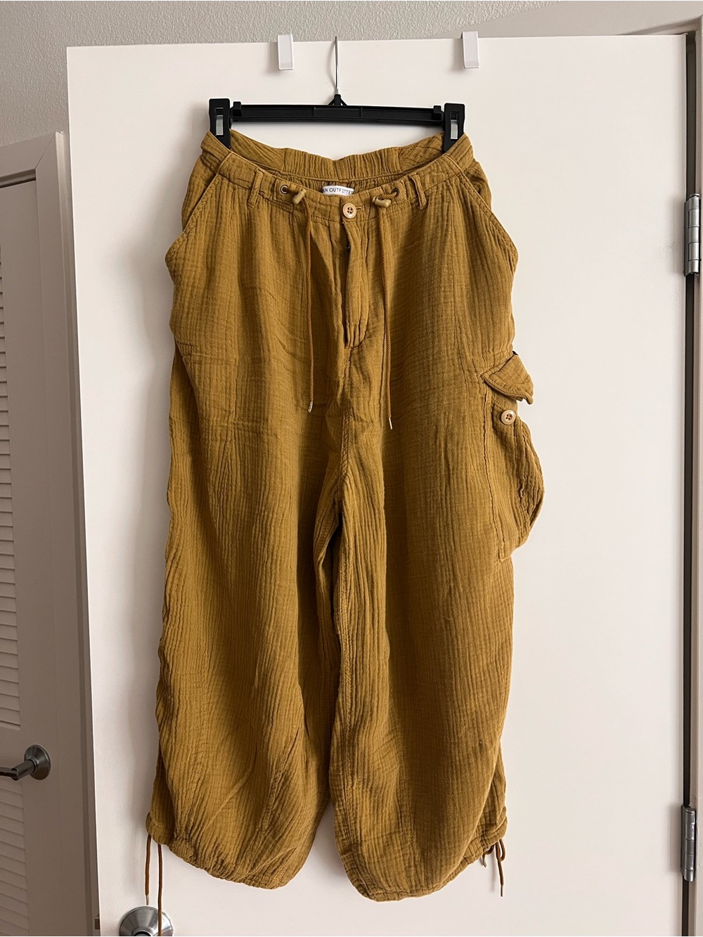 Urban Outfitters Mustard Drawstring Gauze Cargo Pants